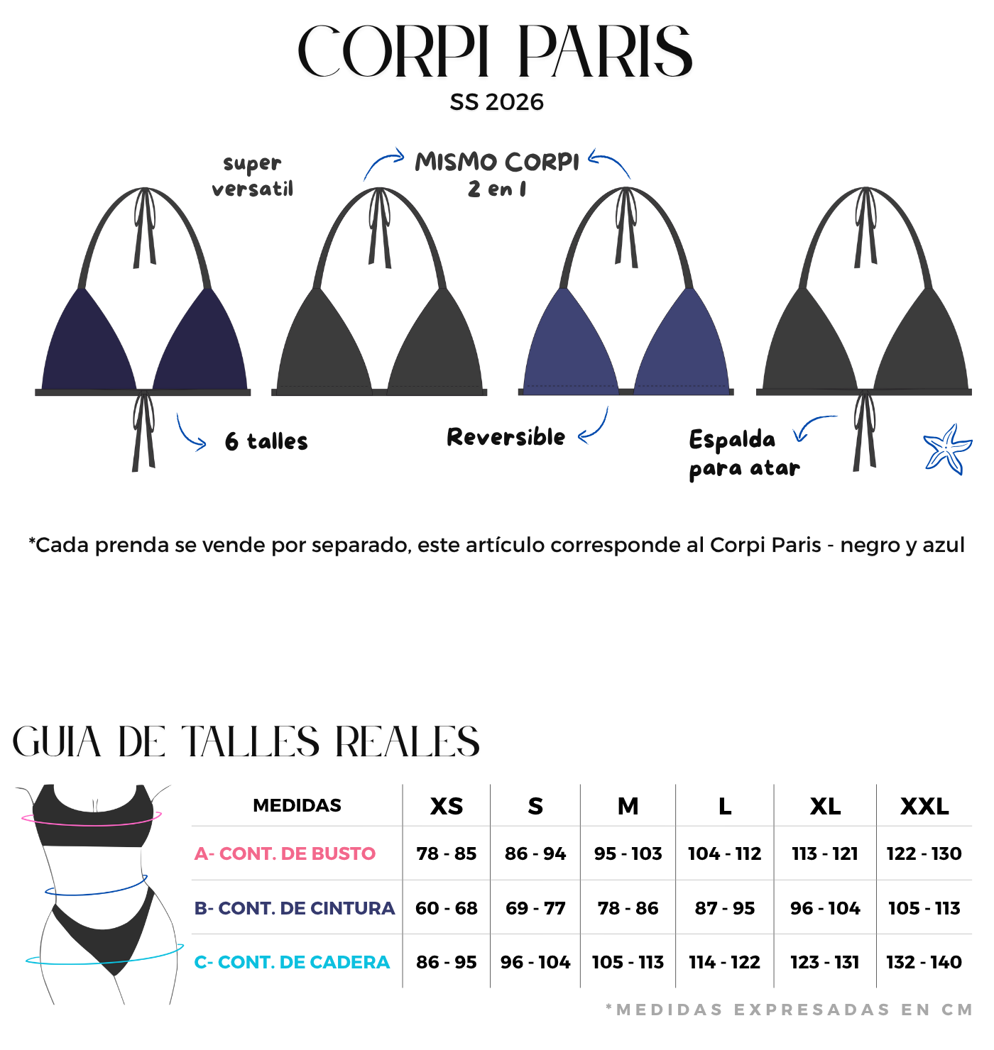 Descripcion del corpiño triangulito paris color negro y azul